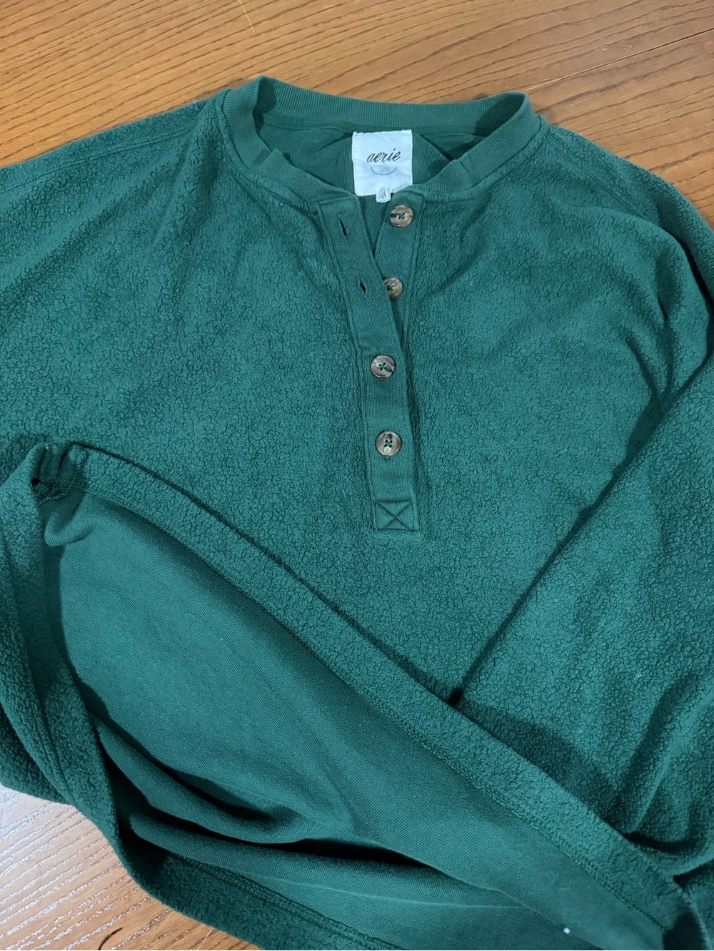 aerie Forest Green Button-Front Henley Sweater
